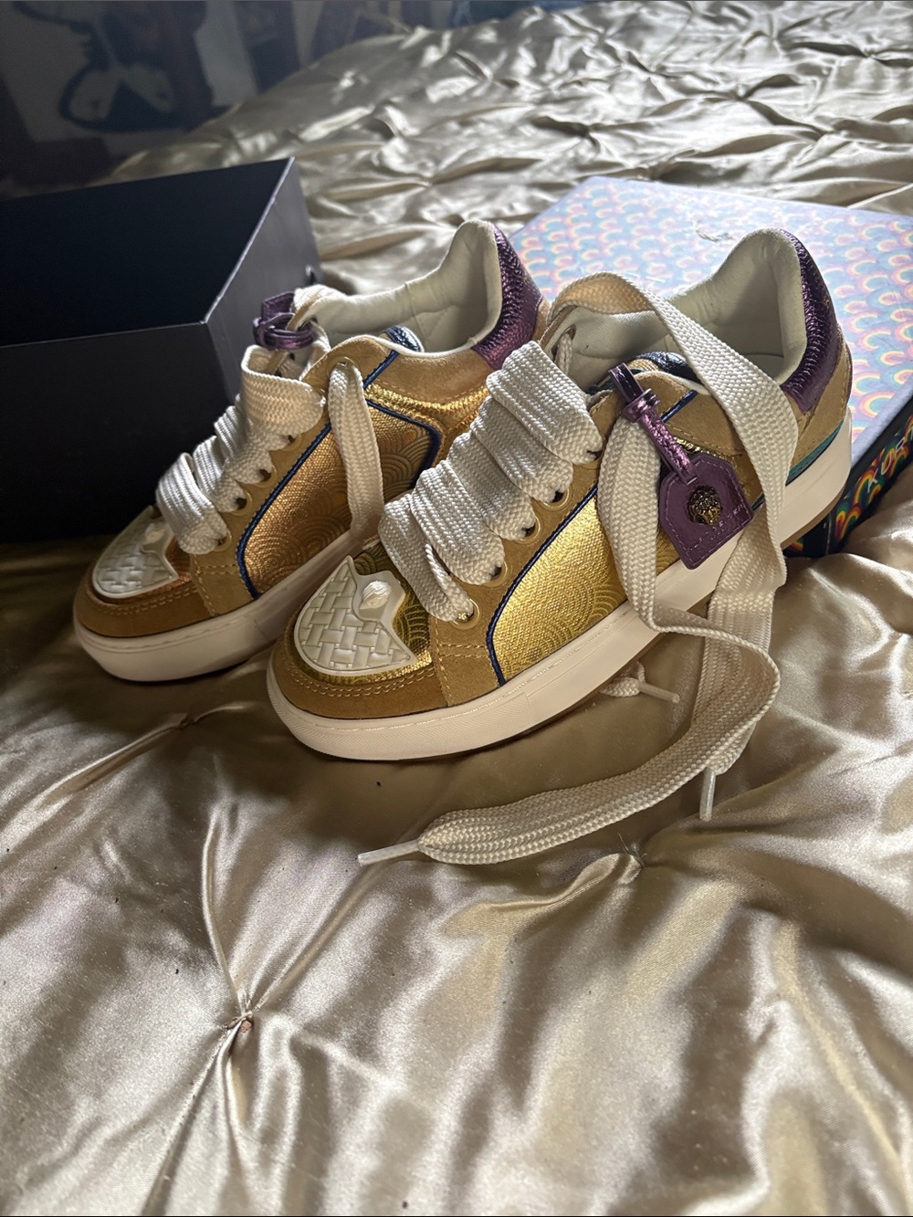 NWT Kurt Geiger Gold and Purple Women's Fashion Sneakers